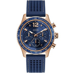 Guess Fleet W0971G3 Men's Rose Gold Case Blue Dial Rubber Watch