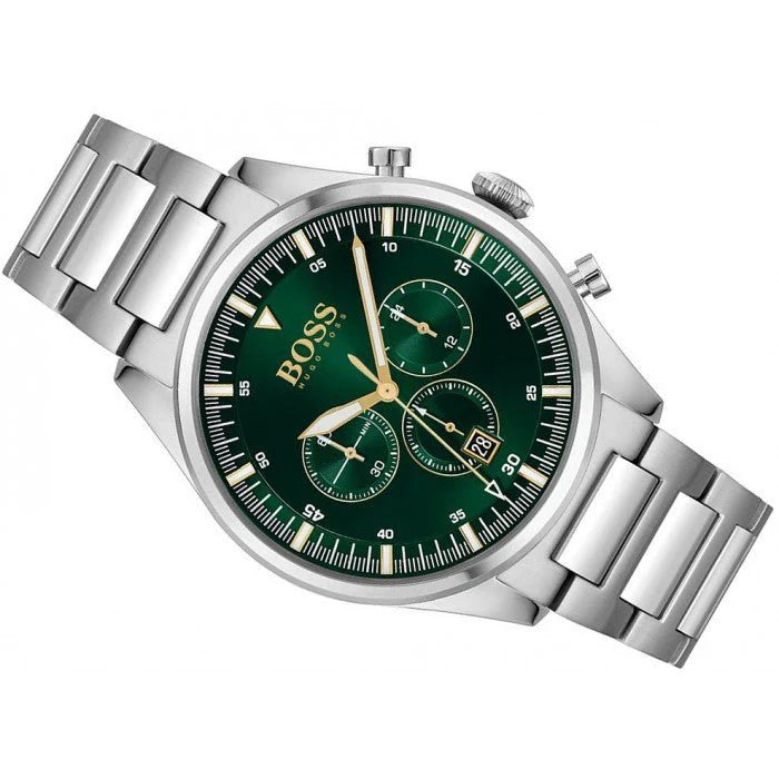Hugo Boss Pioneer 1513868 Silver Case Green Dial Silver Metal Men's Watch