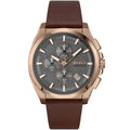 Hugo Boss Grandmaster 1513882 Men's Rose Gold Watch Grey Dial Brown Leather