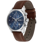Hugo Boss Skymaster 1513940 Silver Case Blue Dial Brown Leather Strap Men's Watch