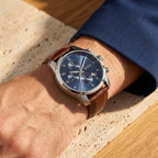 Hugo Boss Skymaster 1513940 Silver Case Blue Dial Brown Leather Strap Men's Watch