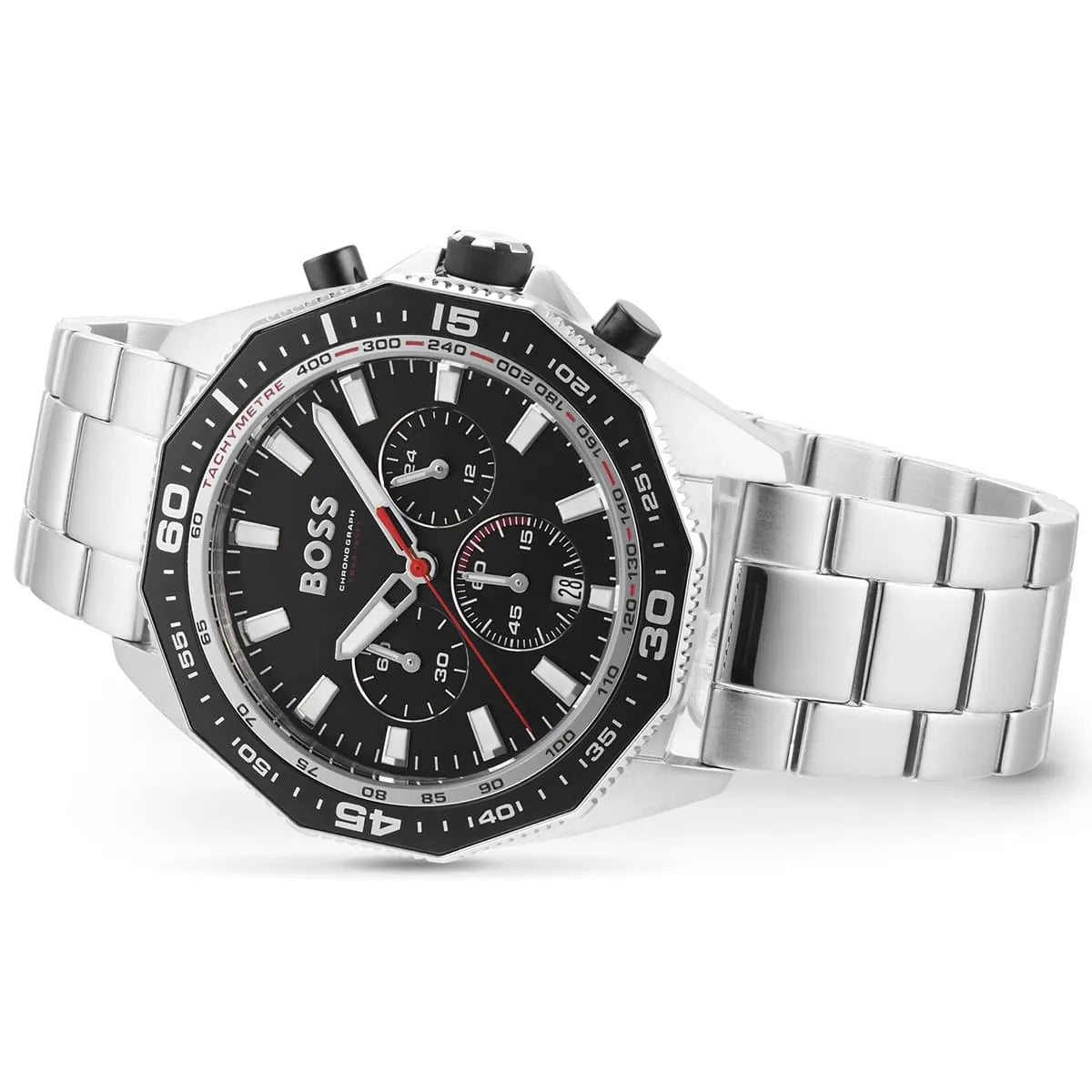 Hugo Boss Energy 1513971 Silver Case Black Dial Black Bezel Silver Metal Men's Watch