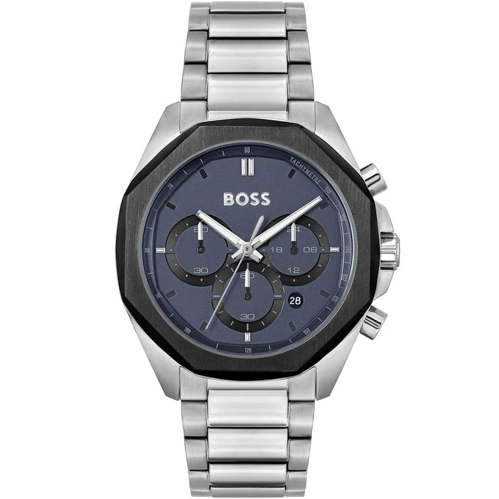 Hugo Boss Cloud 1514015 Men's Silver Steel Watch with Navy Dial & Black Bezel