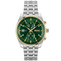 Hugo Boss Sky Traveller 1514195 Silver Gold Case Green Dial Silver Metal Men's Watch