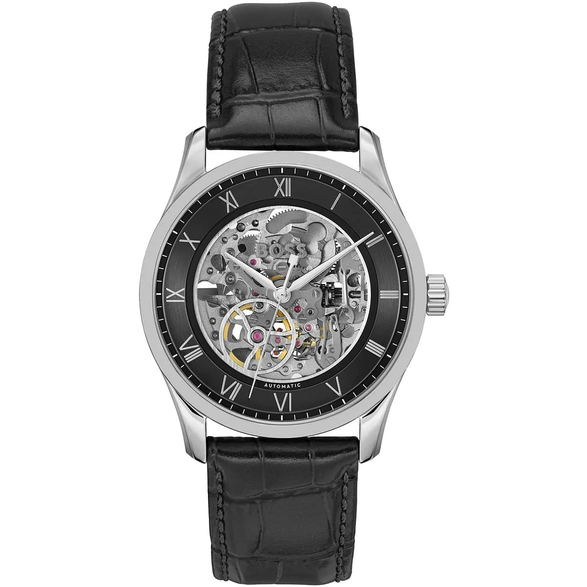Hugo Boss Principe 1514234 Silver Case Black Skeleton Automatic Men's Watch