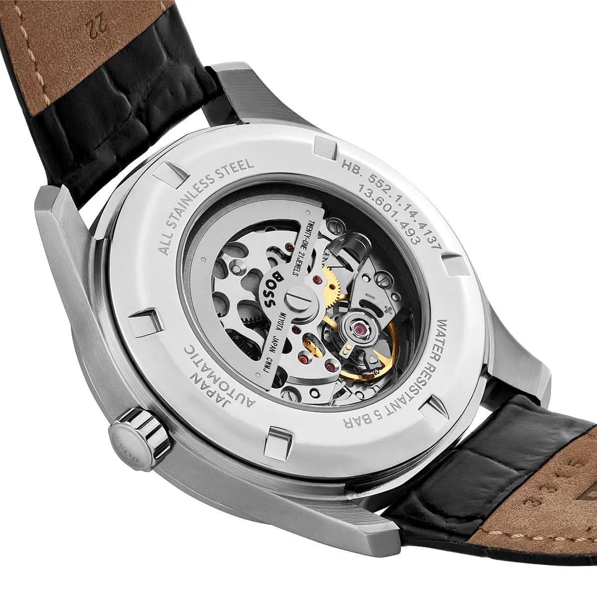 Hugo Boss Principe 1514234 Silver Case Black Skeleton Automatic Men's Watch