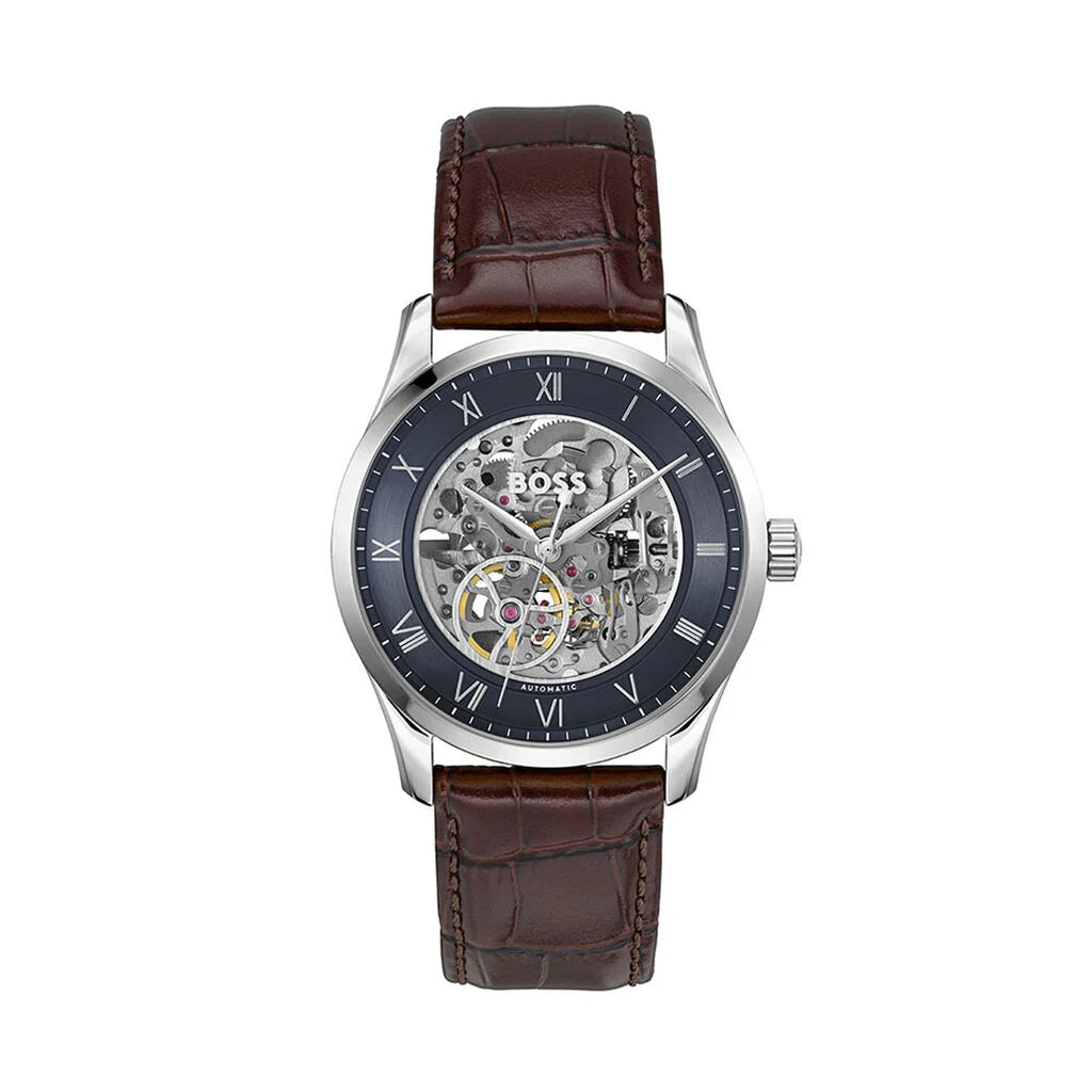 Hugo Boss Principe 1514305 Silver Case Navy Blue Skeleton Automatic Men's Watch