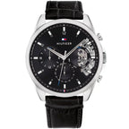 Tommy Hilfiger Damon 1710449 Multi-Function Black Dial Men's Black Leather Watch