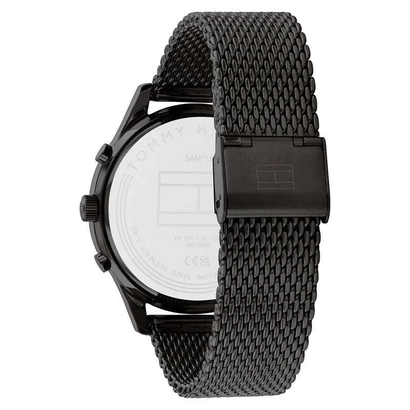Tommy Hilfiger Weston 1710505 Two-Tone Black Dial Men's Black Stainless Steel Mesh Watch