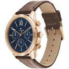Tommy Hilfiger Morrison 1710526 Gold Blue Dial Brown Leather Men's Watch