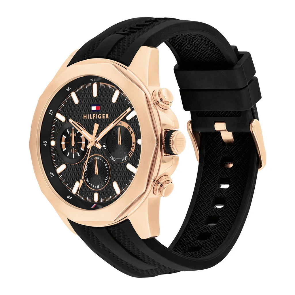 Tommy Hilfiger Lars  1710650 Rose Gold Black Dial Black Rubber Men's Watch