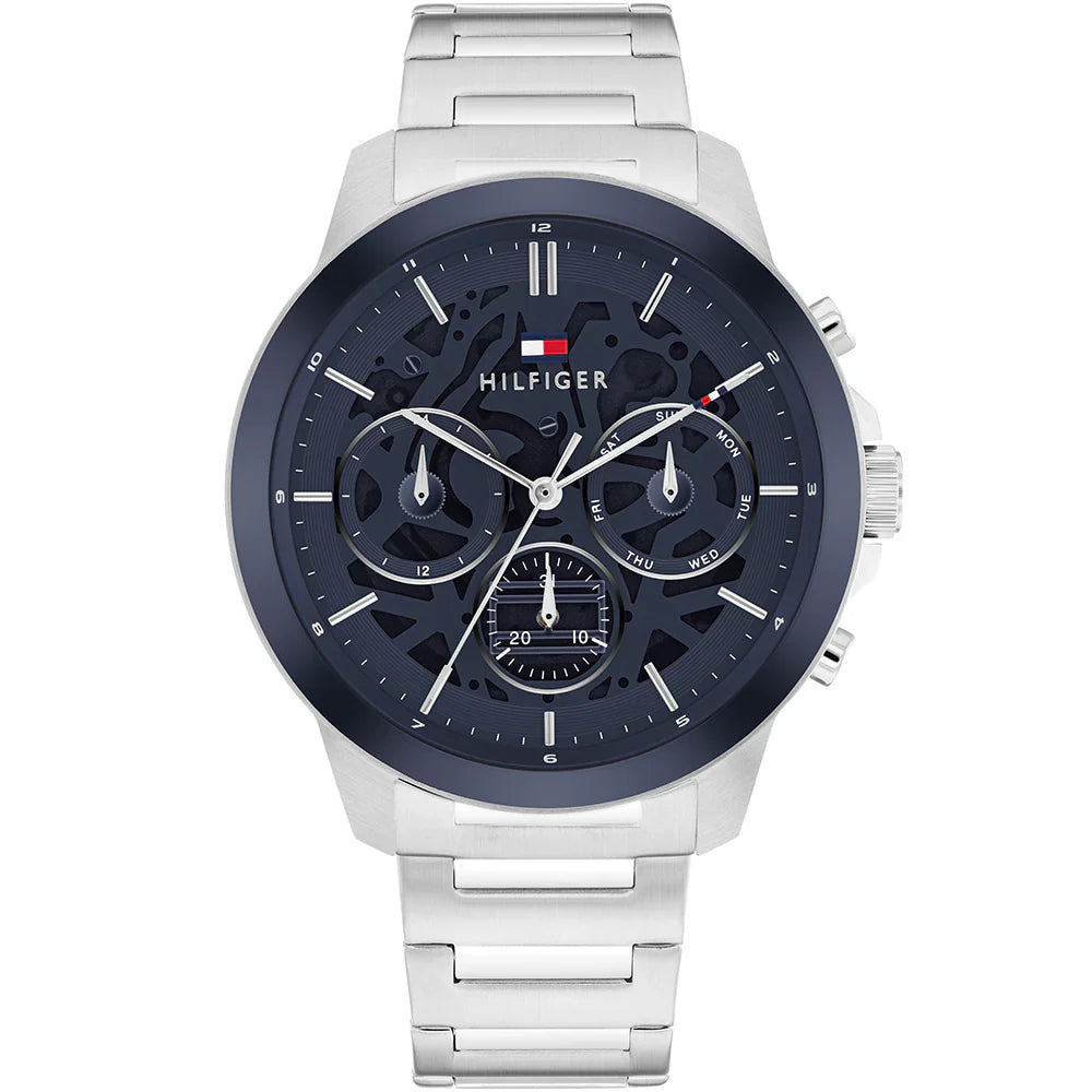 Tommy Hilfiger Henry 1710684 Silver Blue Skeleton Dial Metal Men's Watch