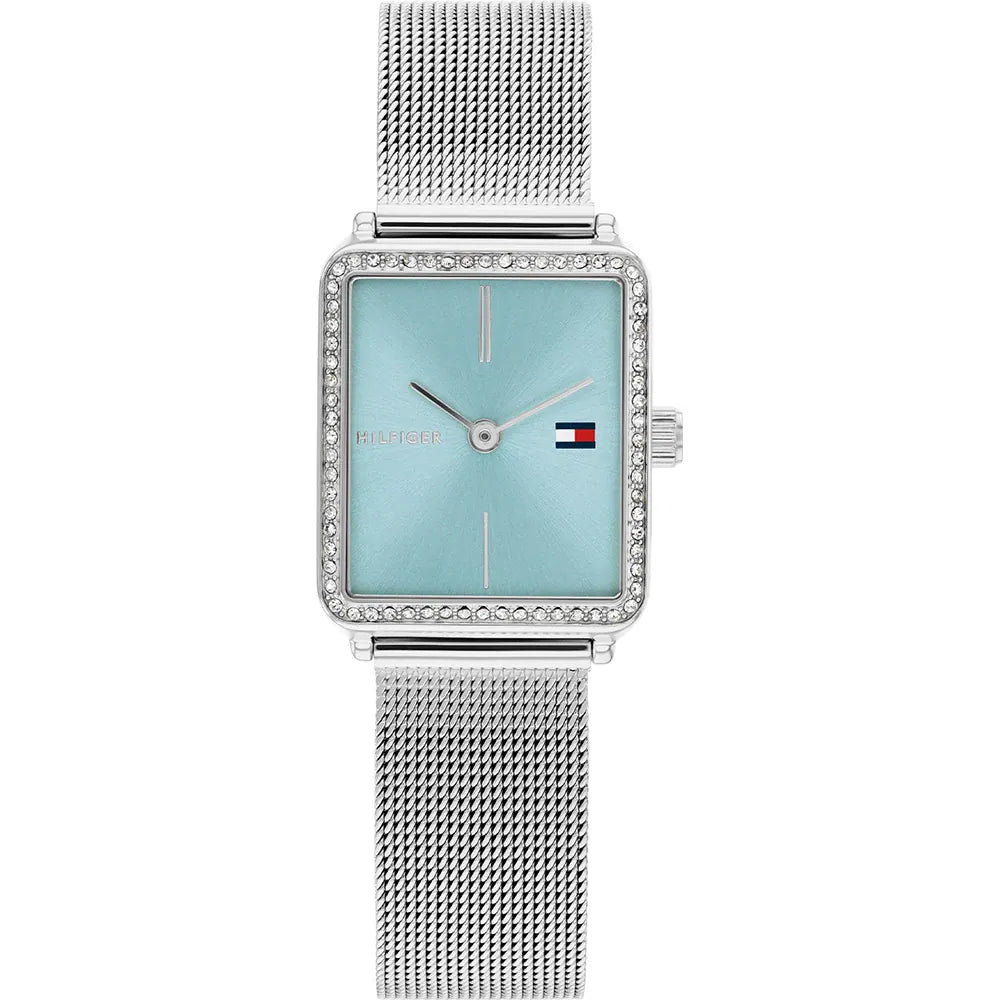 Tommy Hilfiger Tea 1782789 Silver Square Case Light Blue Dial Mesh Women's Watch