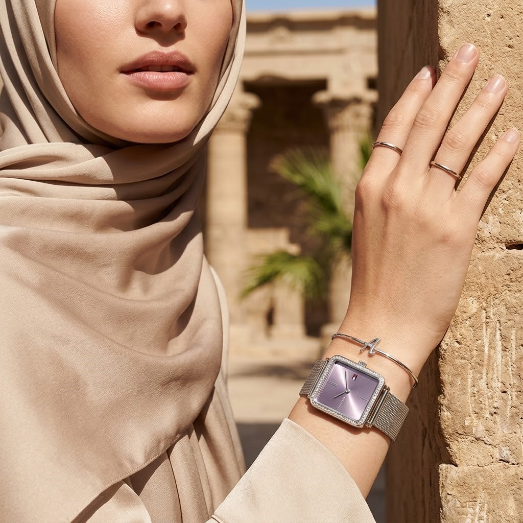 Tommy Hilfiger Tea 1782790 Silver Square Case Lavender Dial Mesh Women's Watch