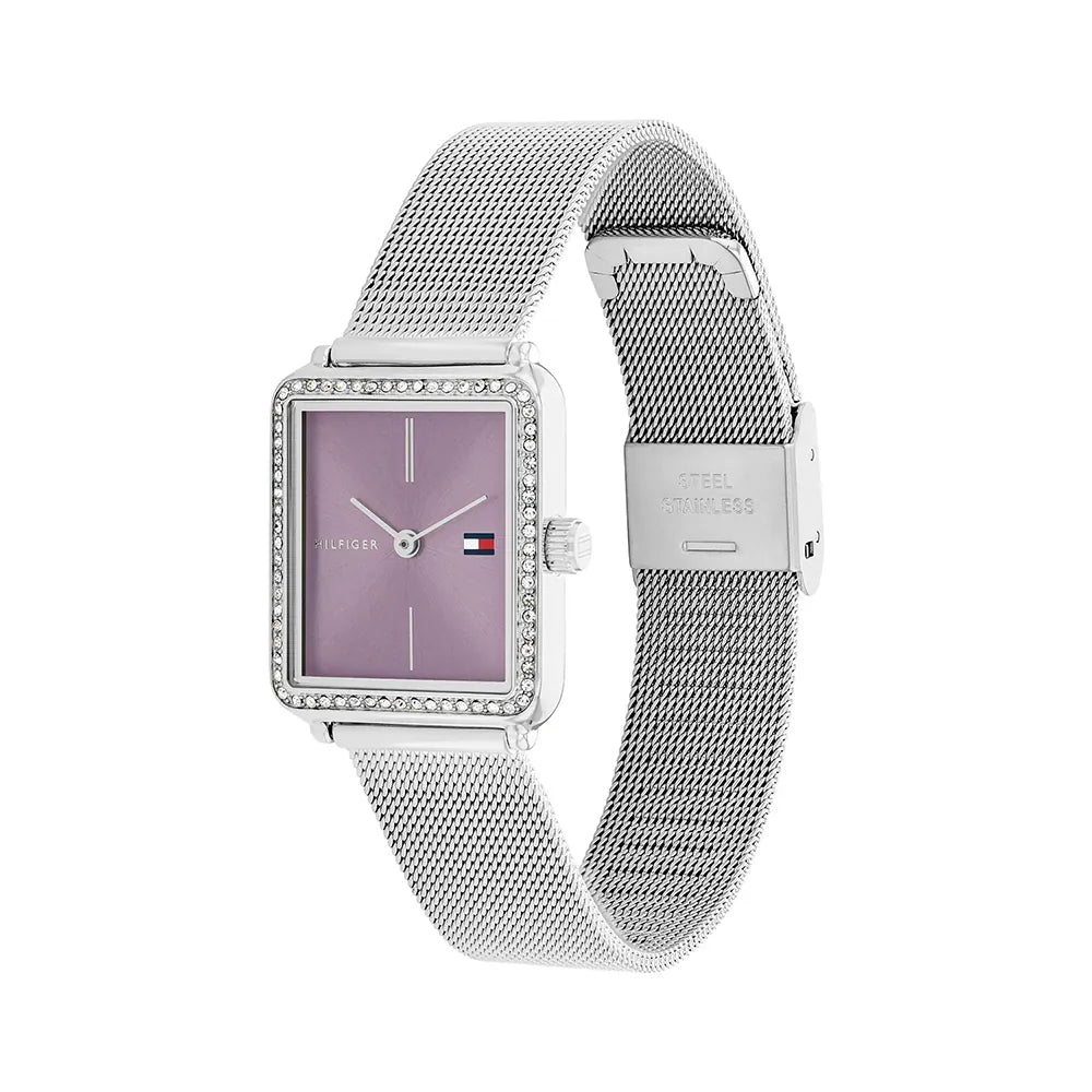 Tommy Hilfiger Tea 1782790 Silver Square Case Lavender Dial Mesh Women's Watch