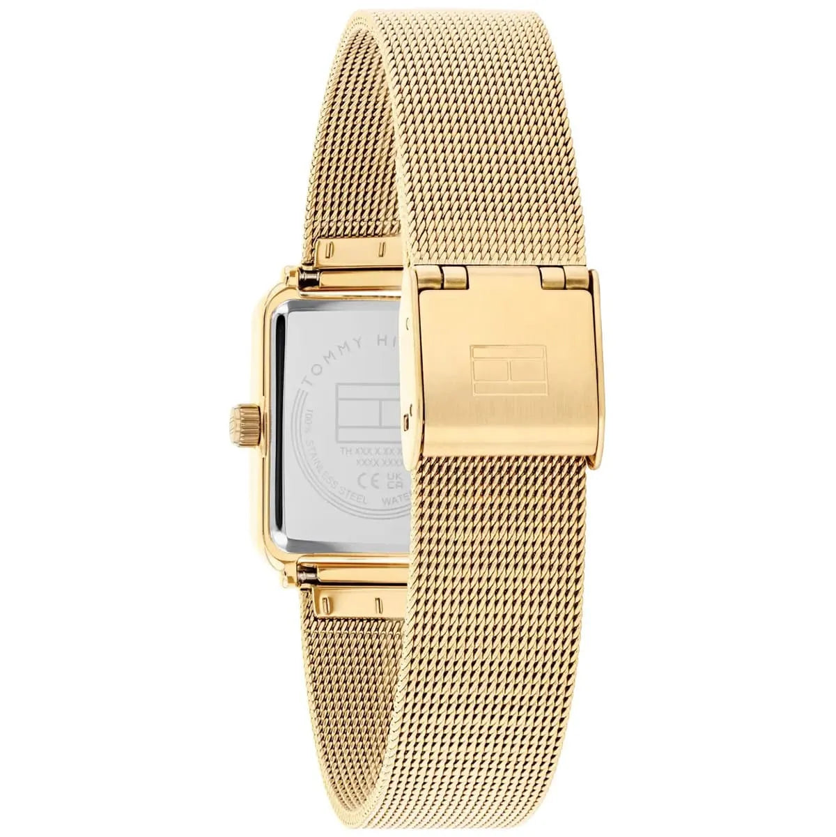 Tommy Hilfiger Tea 1782829 Gold Square Case Silver Dial Mesh Women's Watch