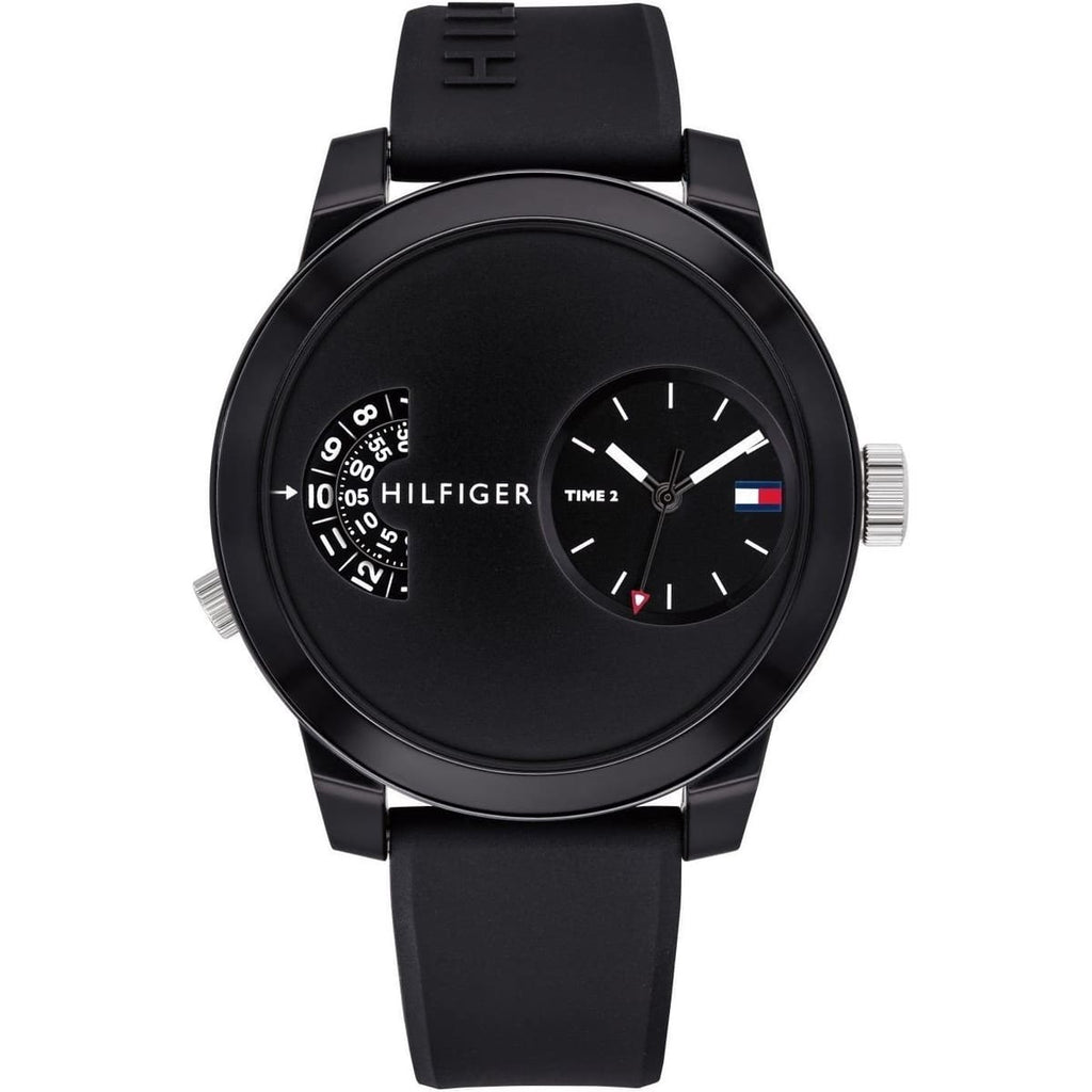 Tommy Hilfiger Denim 1791555 All Black Dual-Time Rubber Strap Men's Watch