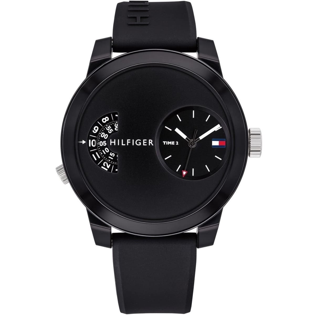 Tommy Hilfiger Denim 1791555 All Black Dual-Time Rubber Strap Men's Watch