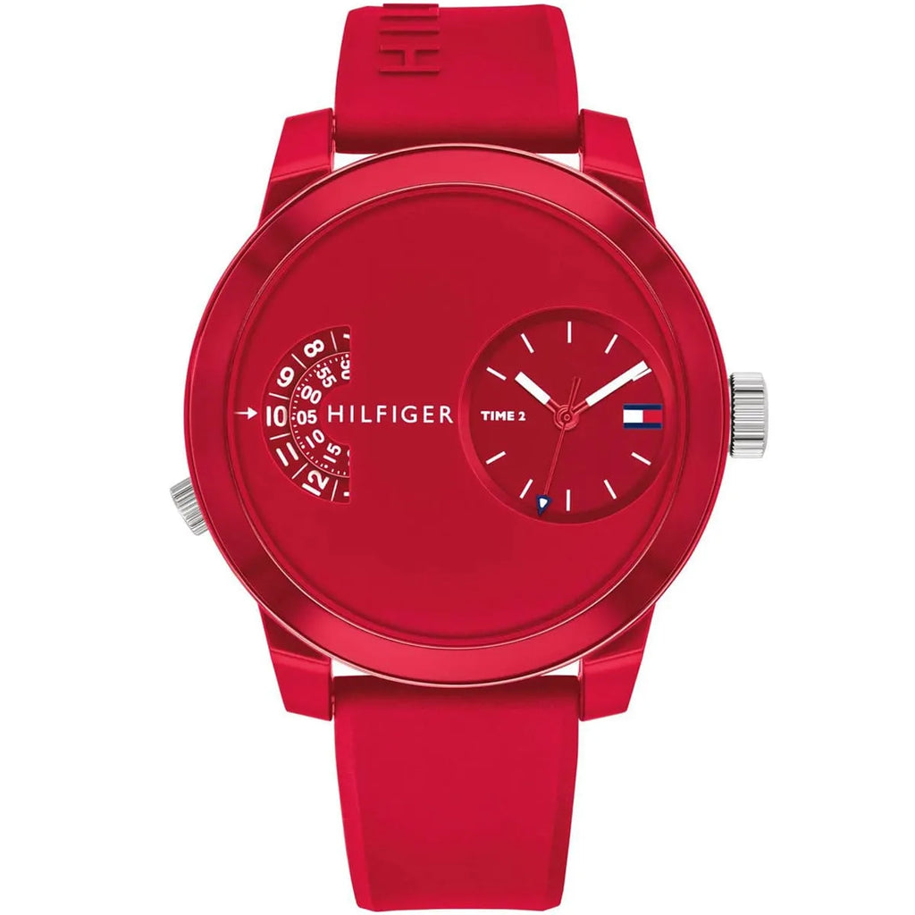 Tommy Hilfiger Denim 1791557 All Red Dual-Time Rubber Strap Men's Watch