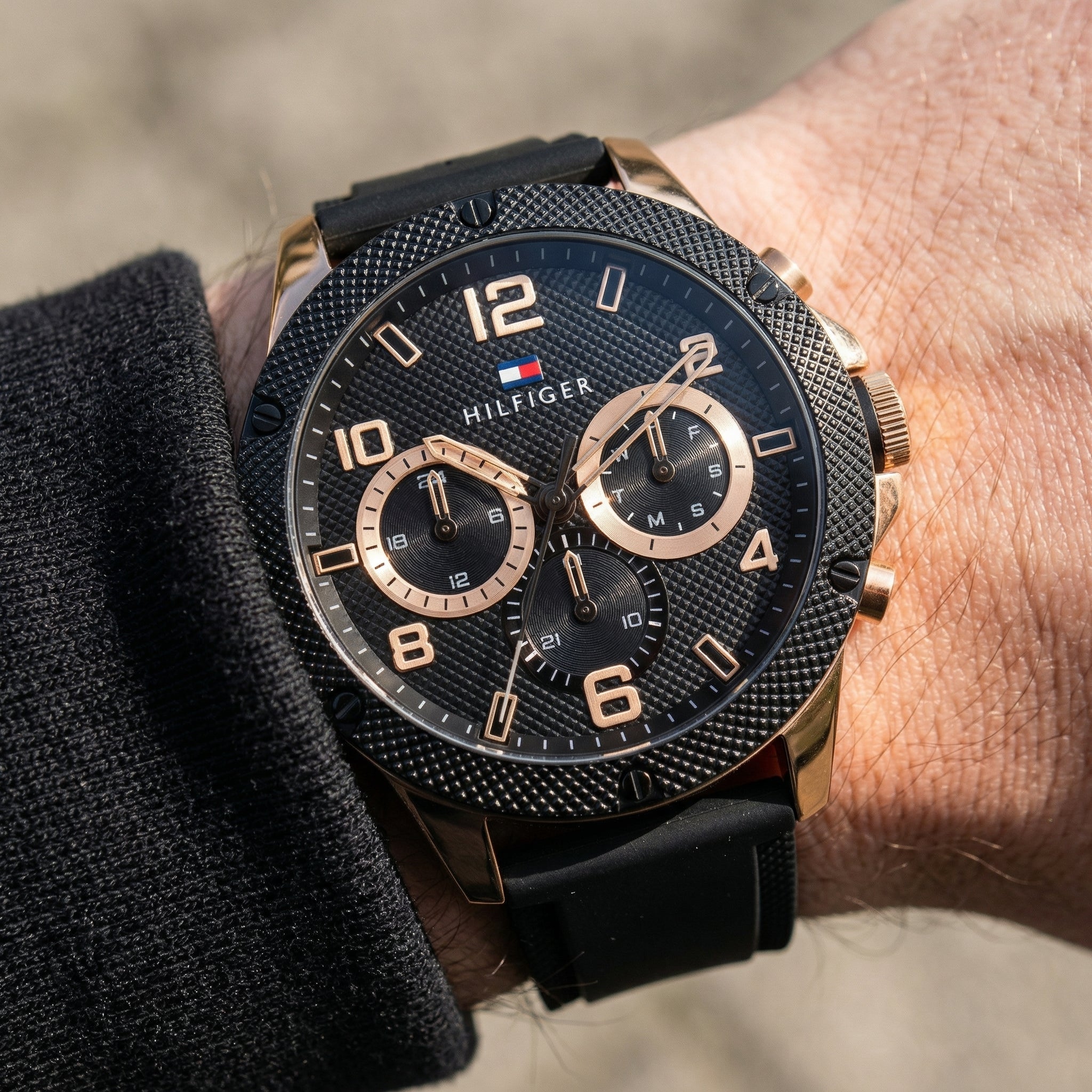 Tommy Hilfiger Blaze 1792028 Multi-Function Black Dial Men's Black Rubber Watch