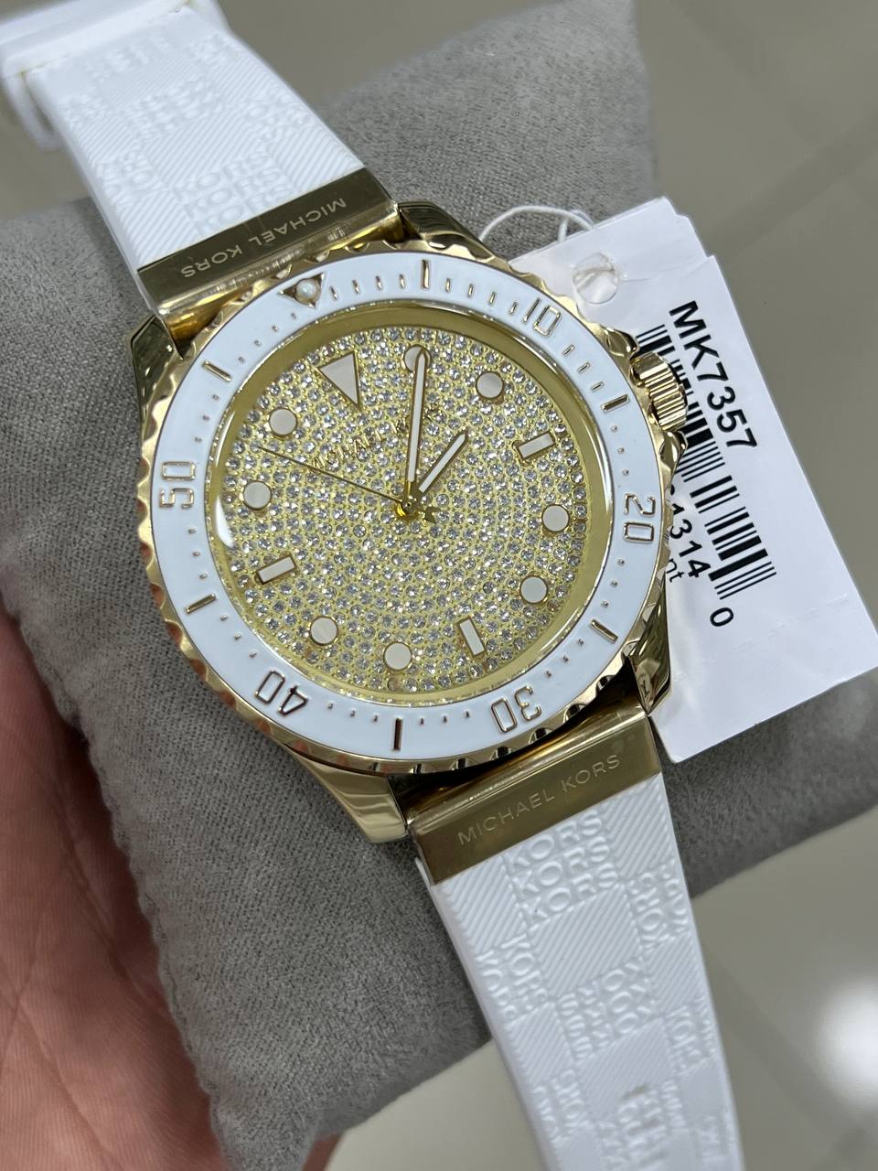 Michael Kors Everest MK7357 Gold-Tone Crystal Pavé White Rubber Women's Watch