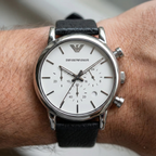 Emporio Armani Luigi AR1810 White Dial Black Leather Watch