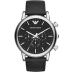 Emporio Armani Luigi AR1828 Black Leather Silver Chronograph Watch