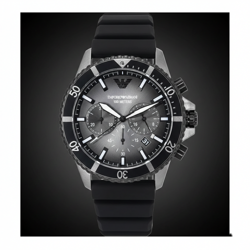 Emporio Armani AR11515 Men’s Black Dial Silicone Strap Diver Chronograph Watch