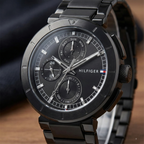Tommy Hilfiger 1792119Men’s Multi-Function Watch – Black Dial & Black Stainless-Steel Bracelet