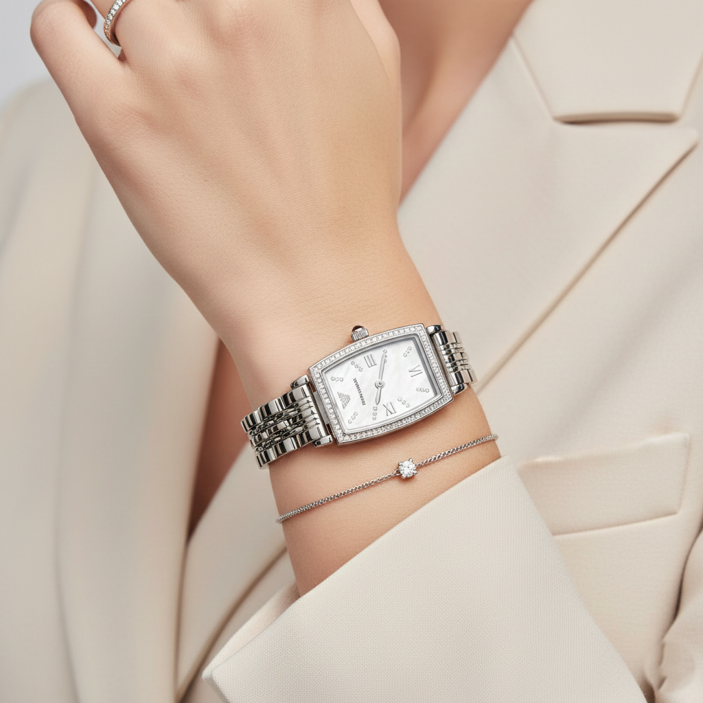 Emporio Armani AR11405 Women’s Mother of Pearl Dial Silver Stainless Steel Gianni T-Bar Watch