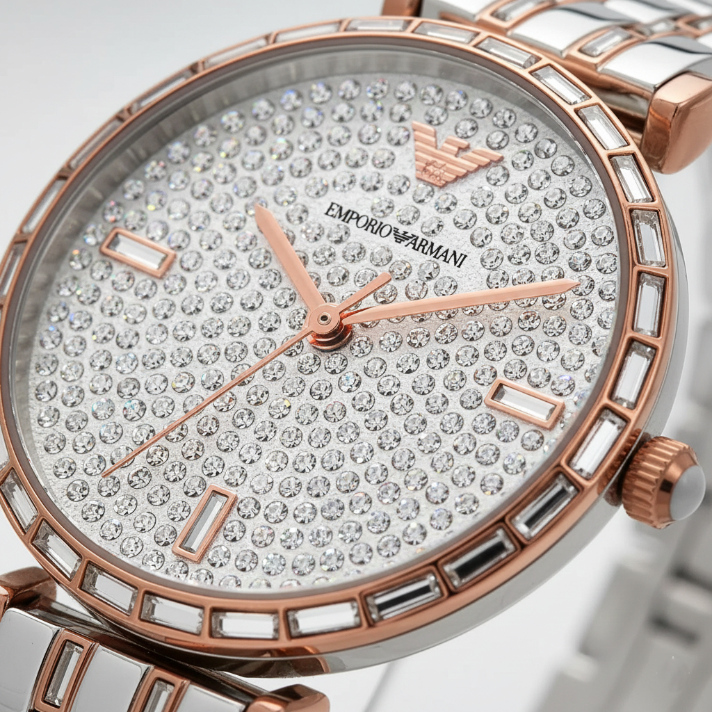 Emporio Armani AR11293 Women’s Crystal Dial Two-Tone Silver Rose Gold Stainless Steel Gianni T-Bar Watch