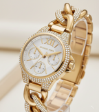 Michael Kors MK6842 Women’s Gold Mini Camille Crystal Chain-Link Watch