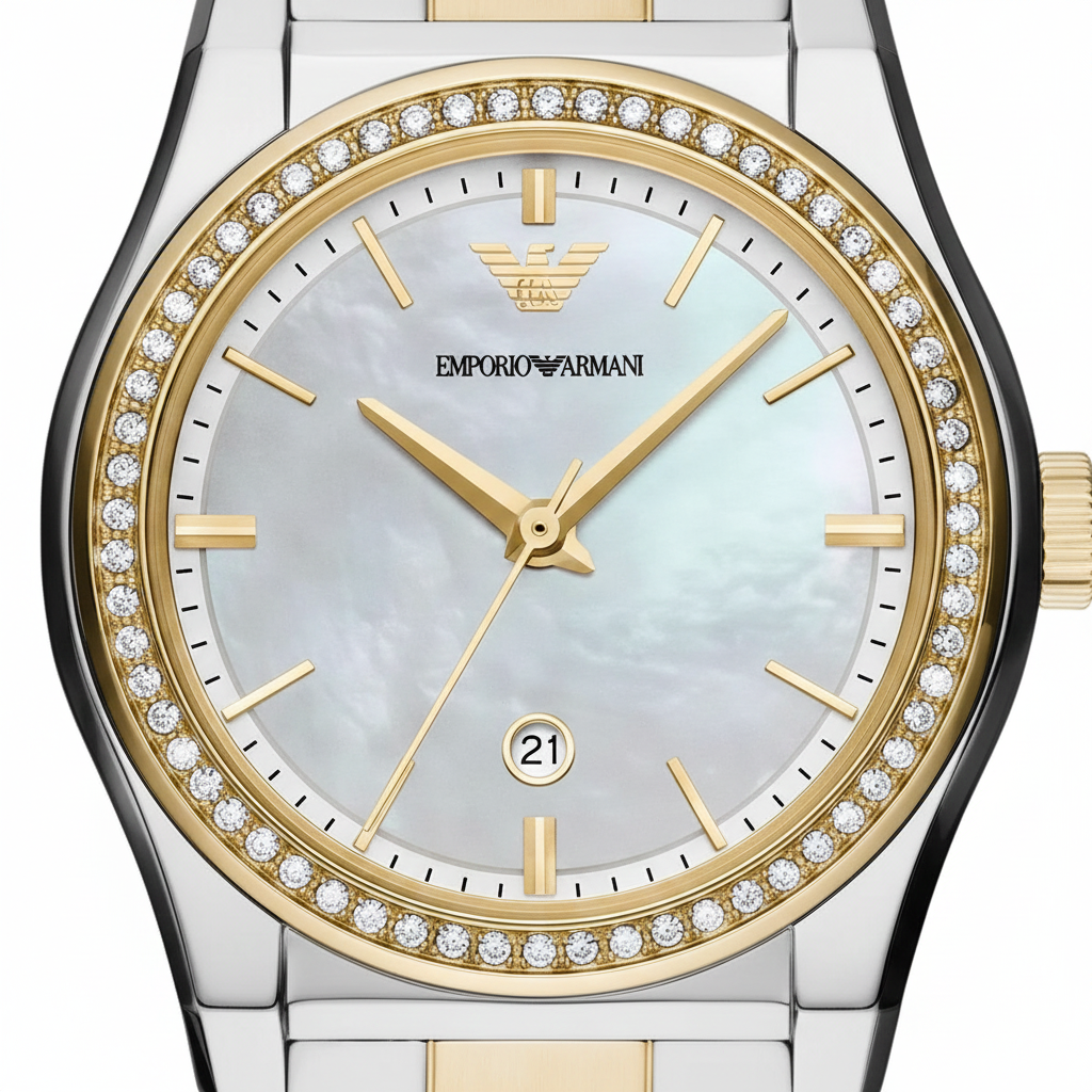 Emporio Armani AR11559 Women’s Mother of Pearl Dial Two-Tone Stainless Steel Federica Watch