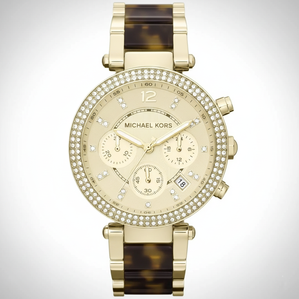 Michael Kors MK5688 Parker Women’s Gold Chronograph Tortoiseshell Crystal Watch