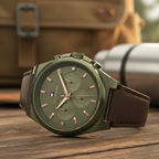 Tommy Hilfiger Men's Watch 1792085 – Olive Green Dial & Brown Leather Strap