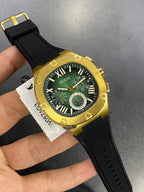 Guess Headline GW0571G3 Gold-Tone Case Green Textured Dial Black Rubber Strap Men's Watch
