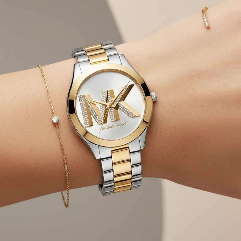 Michael Kors MK4735 Women’s Silver Dial Two-Tone Stainless Steel Crystal Logo Watch