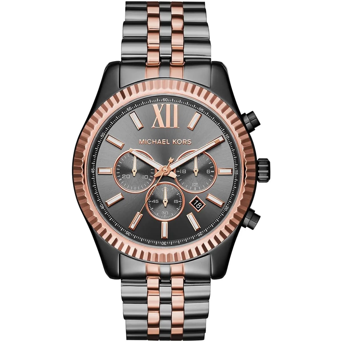 Michael Kors MK8561 Men’s Grey Dial Two-Tone Black Rose Gold Stainless Steel Lexington Chronograph Watch