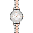 Emporio Armani Gianni T-Bar AR11537 Women's Two-Tone Crystal Encrusted Dial Luxury Watch