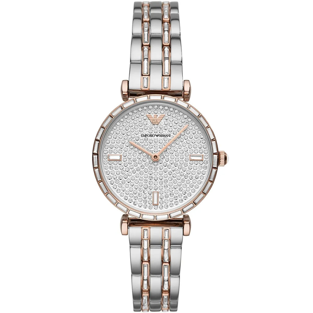 Emporio Armani AR11293 Women’s Crystal Dial Two-Tone Silver Rose Gold Stainless Steel Gianni T-Bar Watch