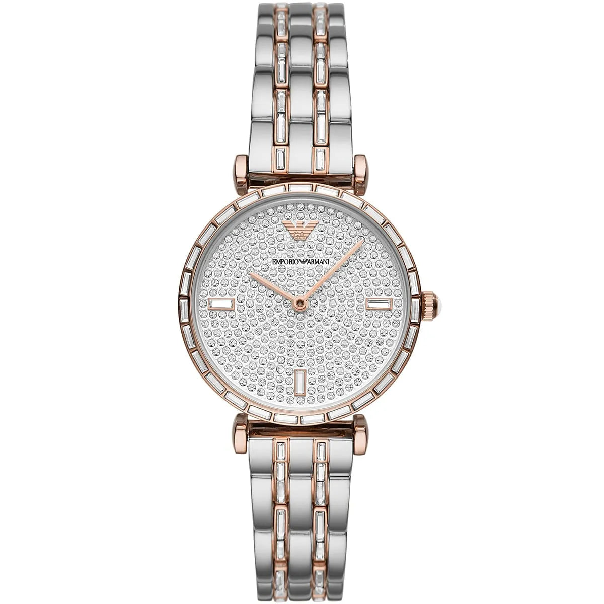 Emporio Armani AR11293 Women’s Crystal Dial Two-Tone Silver Rose Gold Stainless Steel Gianni T-Bar Watch