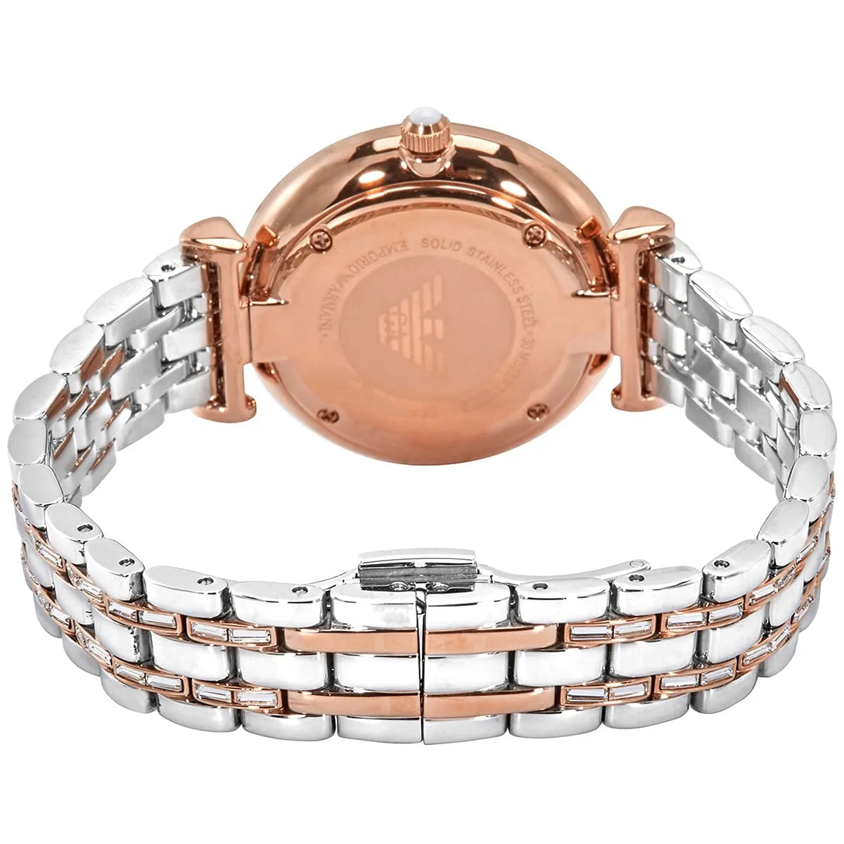 Emporio Armani AR11293 Women’s Crystal Dial Two-Tone Silver Rose Gold Stainless Steel Gianni T-Bar Watch