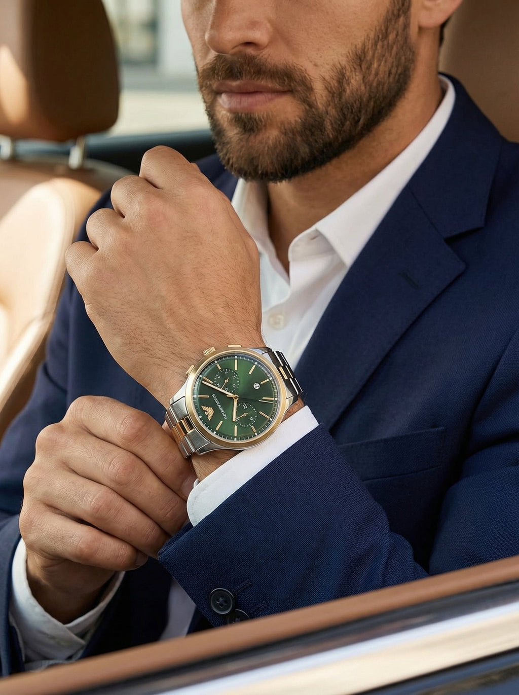Emporio Armani Dario AR11692 Chronograph Green Dial Two-Tone Stainless Steel Men's Watch