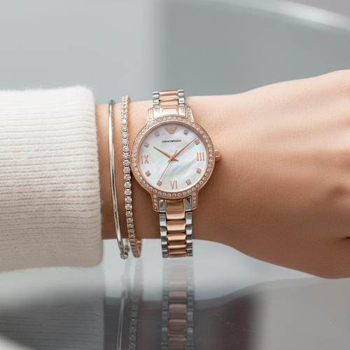 Emporio Armani Cleo AR11499 Two-Tone Mother of Pearl Ladies Watch