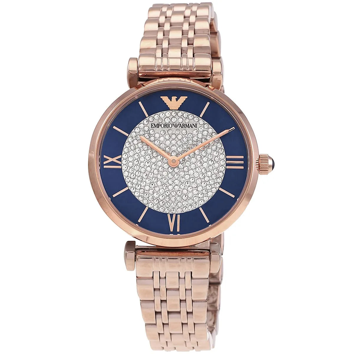 Emporio Armani Gianni T-Bar AR11423 Rose Gold & Navy Crystal Ladies Watch