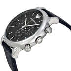 Emporio Armani Luigi AR1828 Black Leather Silver Chronograph Watch