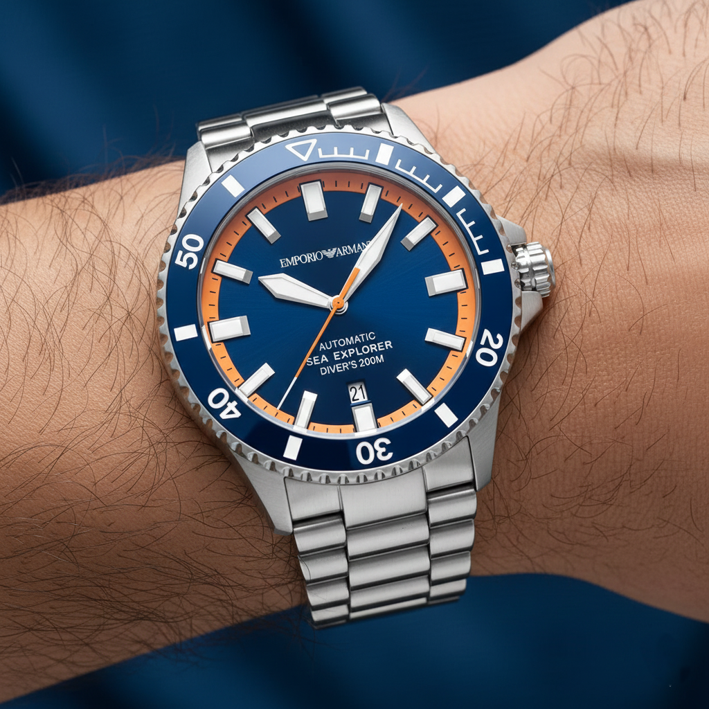 Emporio Armani Sea Explorer AR60090 Automatic Blue & Orange Diver's Watch