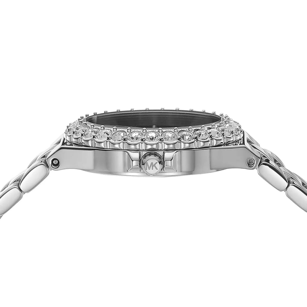 Michael Kors Lennox MK7397 Silver Watch with Navy Blue Dial and Crystal Bezel