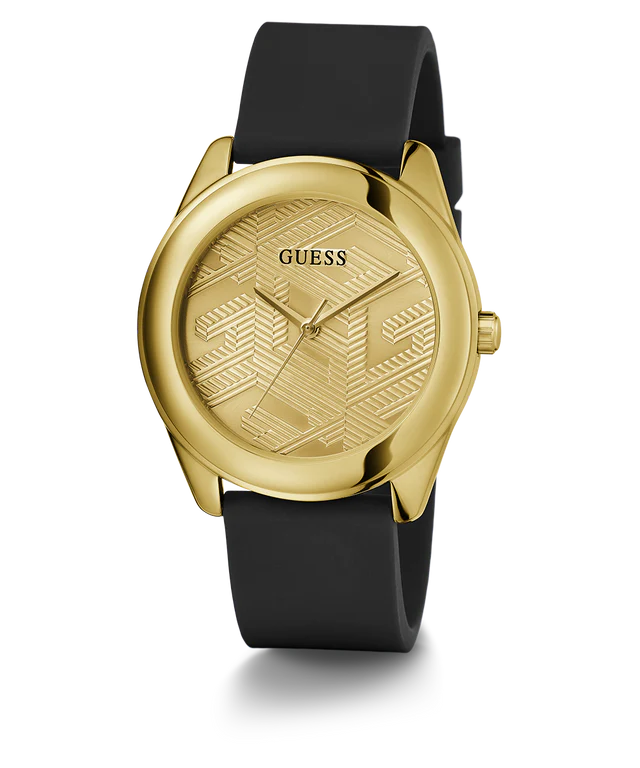 Guess Cubed GW0665L1 Gold Tone Case Black Rubber Watch