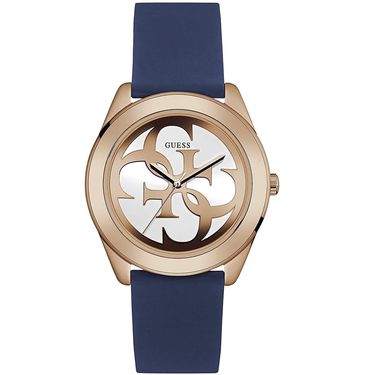 Guess G-Twist W0911L6 Rose Gold Stainless Steel Blue Silicone Ladies Watch